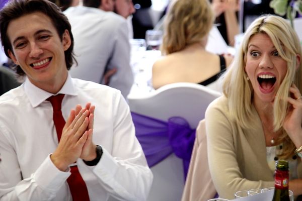 stunned wedding guests after a magic trick by Chris Whitelock