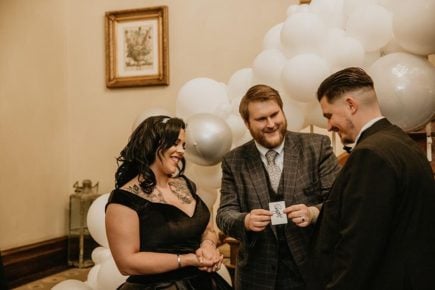 Wedding Magician Christopher Whitelock with Bride and Groom